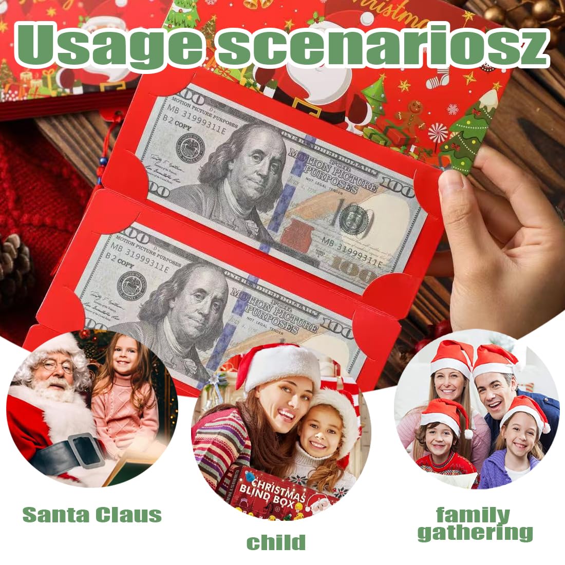 Tarjetero o monedero navideño con 10 compartimentos, ideal para guardar dinero o tarjetas de regalo, perfecto como regalo de Navidad. Incluye sobres para tarjetas de regalo y efectivo.