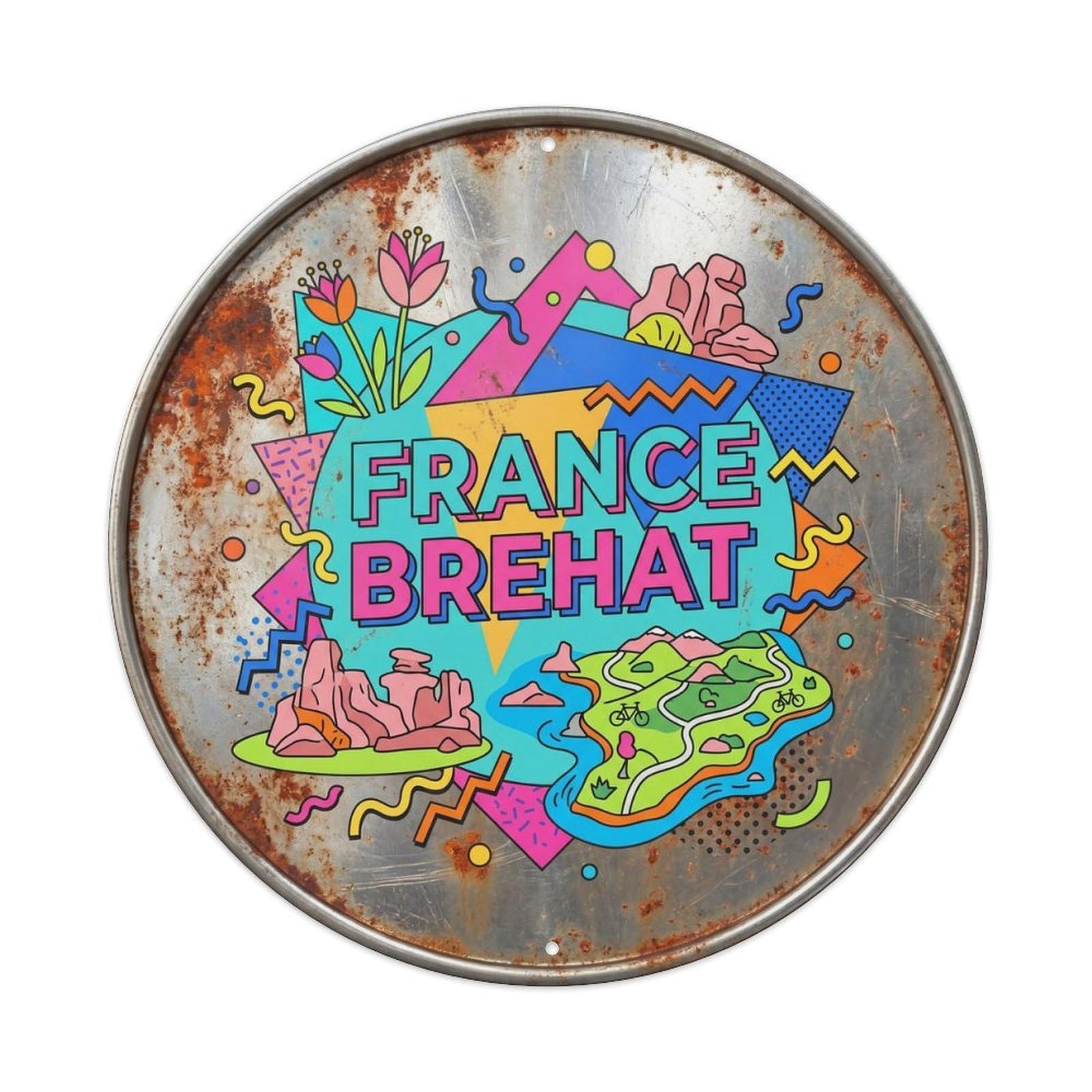 Brehat Flowers French Retro Graphic Island Scenery Metal Tin Sign