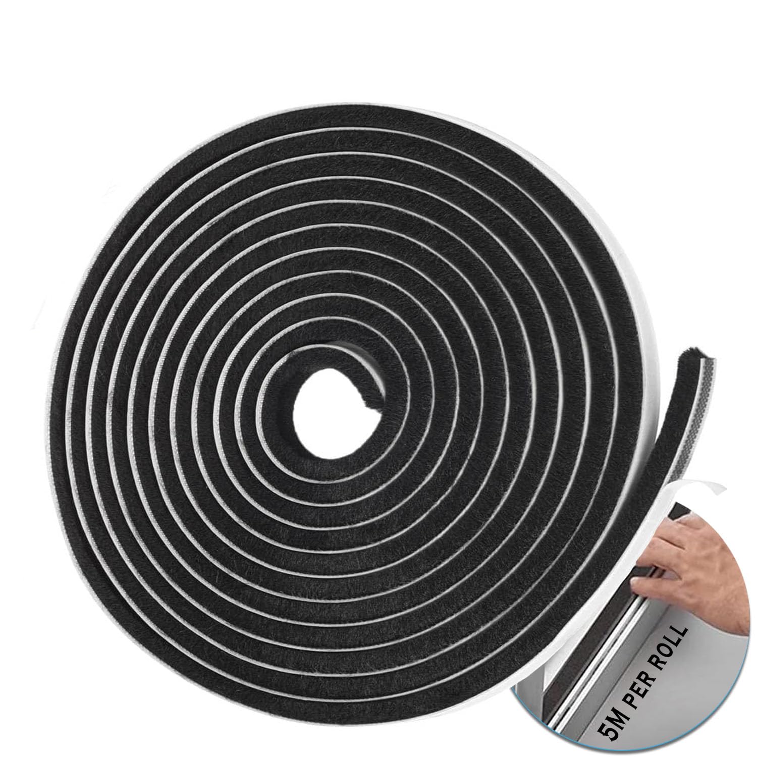 Draft Excluder for Doors 5 Meters(L) x 9 mm(W) x 9mm(T), Self-Adhesive Windows Frame Draught Excluder, Patio Door Draft Excluder, Sliding Door Brush Strips, Blocks Draft, Noise (Black)