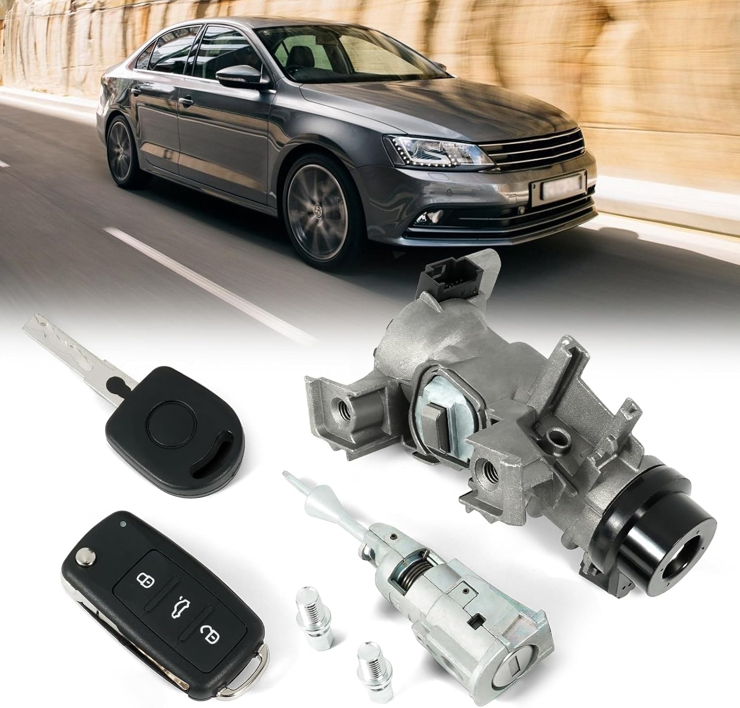 1K0905841 Ignition Lock Cylinder with Keys(48-Chip 433 Frequency),Compatible with 2011-2016 VW Jetta EOS GTI GOLF 2.0L 2.5L,Replacement 1K0905851B,1K0905865