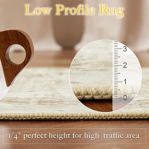 Vista 31 de StangH Alfombra para sala de estar, 5 x 7 pies, lavable, antideslizante, de lana sintética, alfombra de baño de pelo bajo, resistente, vintage