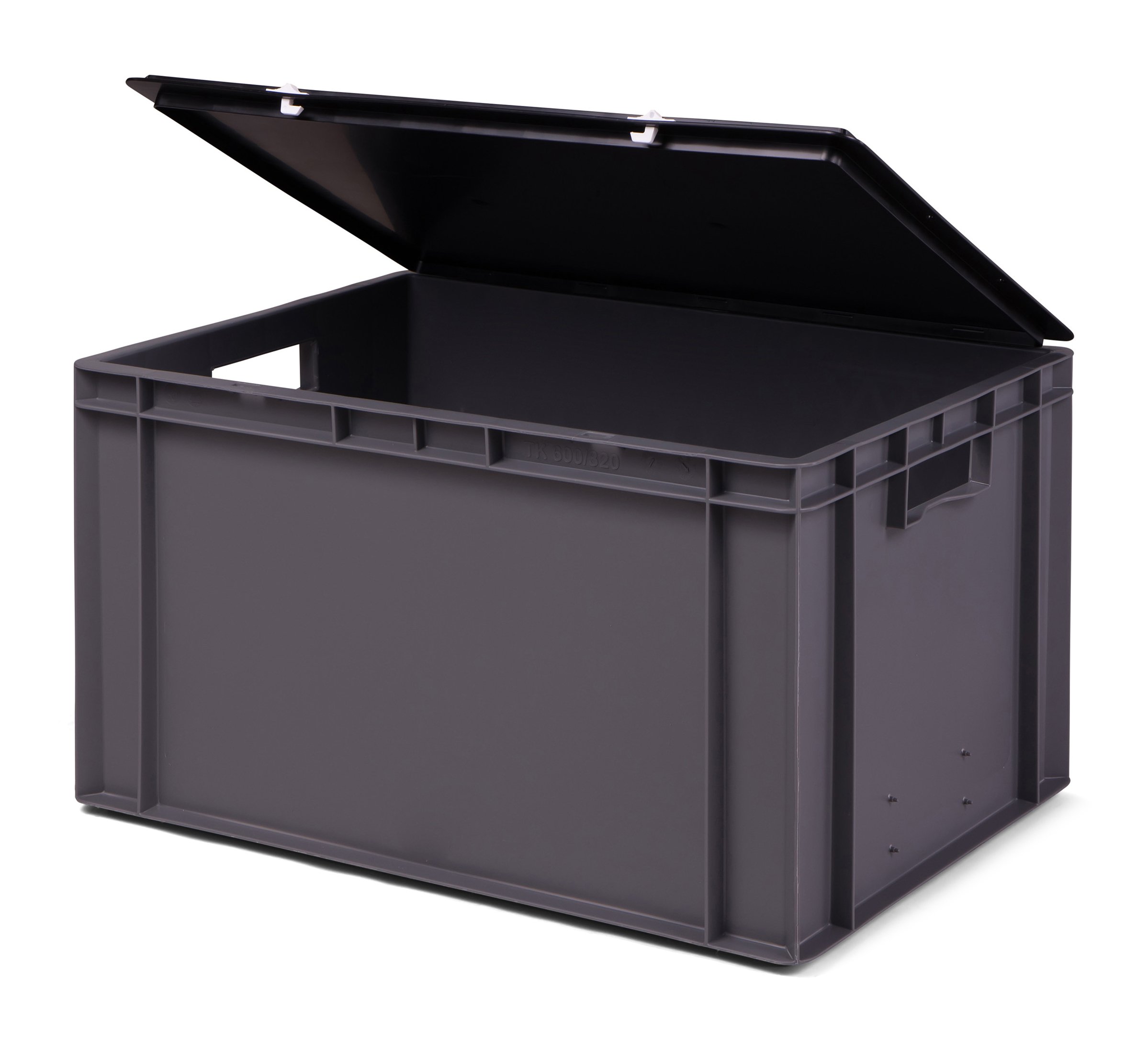 1a-TopStore Transport-Stapelbox/Lagerbehälter grau, mit schwarzem Verschlußdeckel, 600x400x320 mm (LxBxH)