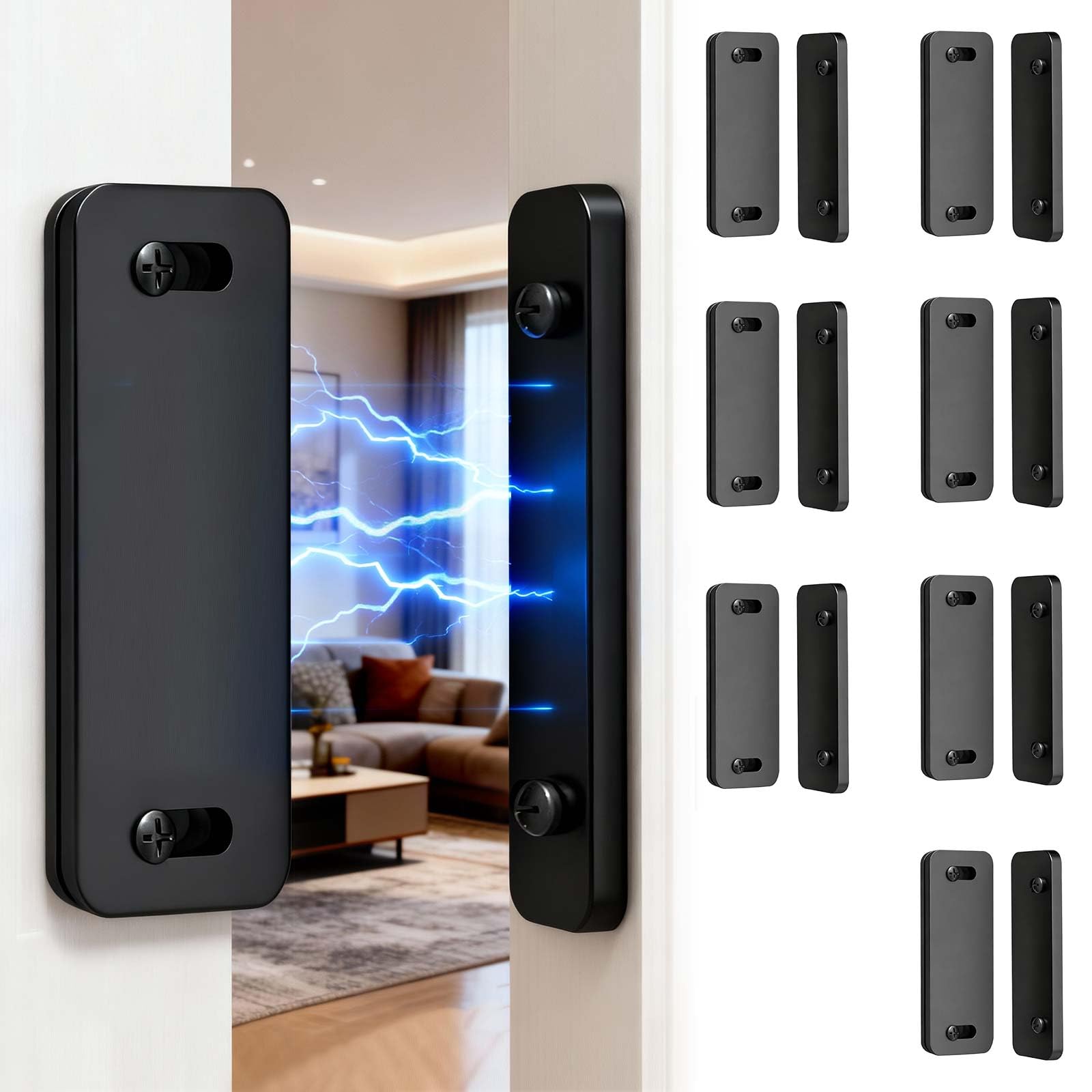 Ultra Thin Cabinet Magnets Door Catch, Adhesive Drawer Latch,Cabinet Magnetic Catch for Kitchen,Closet Door,Cupboard Wardrobe,Sliding Closure,No-Gap Design (Black 8PCS)