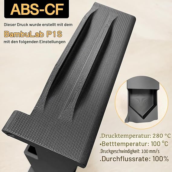 YXPOLYER ABS-CF Filament 1.75mm 1kg Carbonfaserverstärktes ABS 3D Drucker Filament mit transparenter wiederverwendbarer Spule kompatibel mit AMS