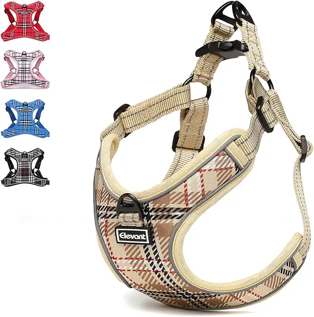 Elevant Adjustable Dog Harness - Slip-On Reflective, Breathable & Lightweight (M, Beige)