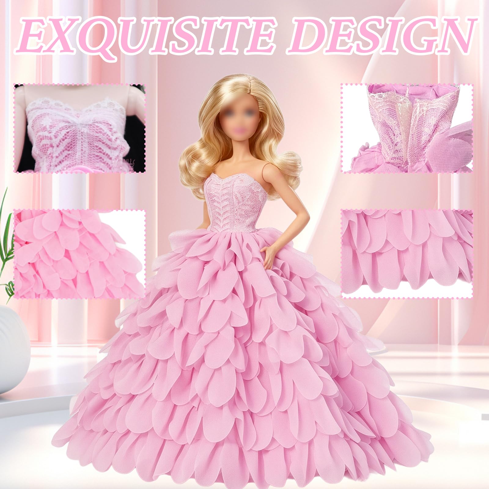 21 vestiti per bambole per bambole da 21,5 cm, compatibili con Barbie senza spalline da principessa, set in maglia grossa, set da palcoscenico, collo, petali, abito da sirena, colorato, set da 10