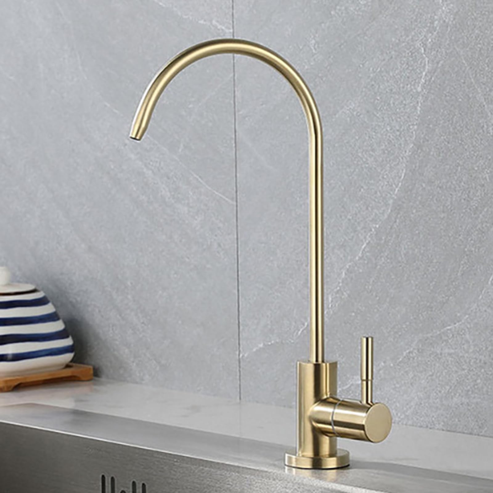Robinet D'Eau Potable Robinet Pour Osmoseur Robinet Col De Cygne Acier Inoxydable 1/4,Or Brossé