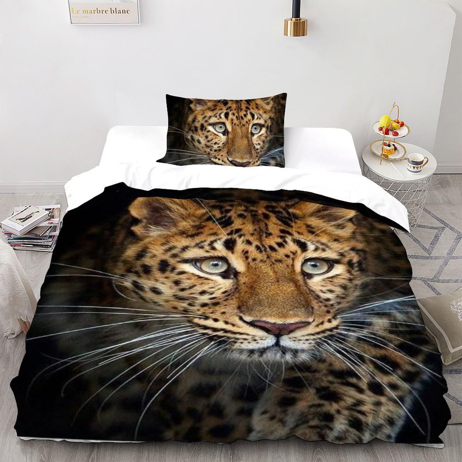 Parure de lit guépard en microfibre 135x200 cm avec housse de couette et taie d'oreiller