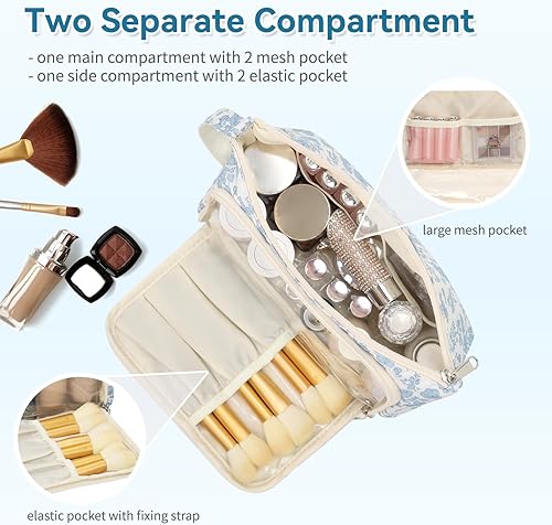 Miniatura 4 de Pequeña bolsa de maquillaje, bolsa de maquillaje de viaje, estuche organizador de cosméticos florales para mujer, bonita bolsa de aseo con asa