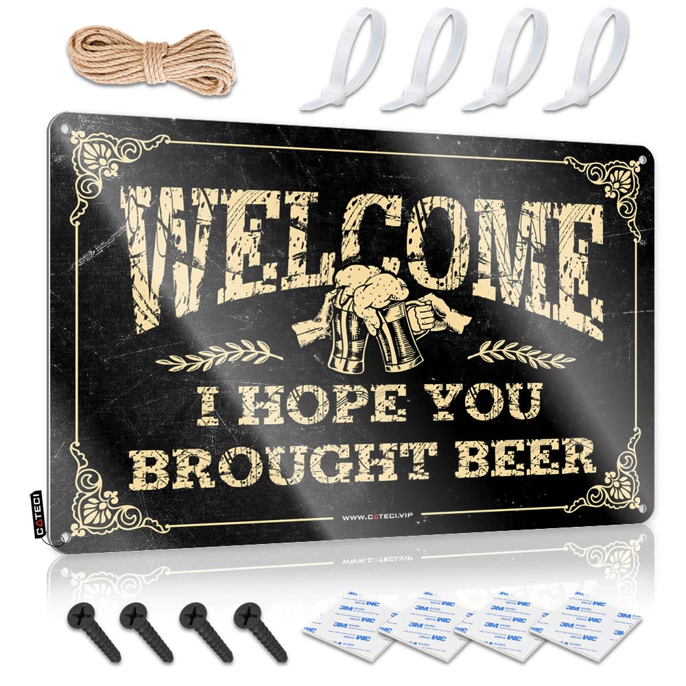 STWNVOITV Outdoor Bar Decor Welcome I Hope You Brought Beer Sign Outdoor Bar Decor Door Signs For Bedroom(30X40CM)