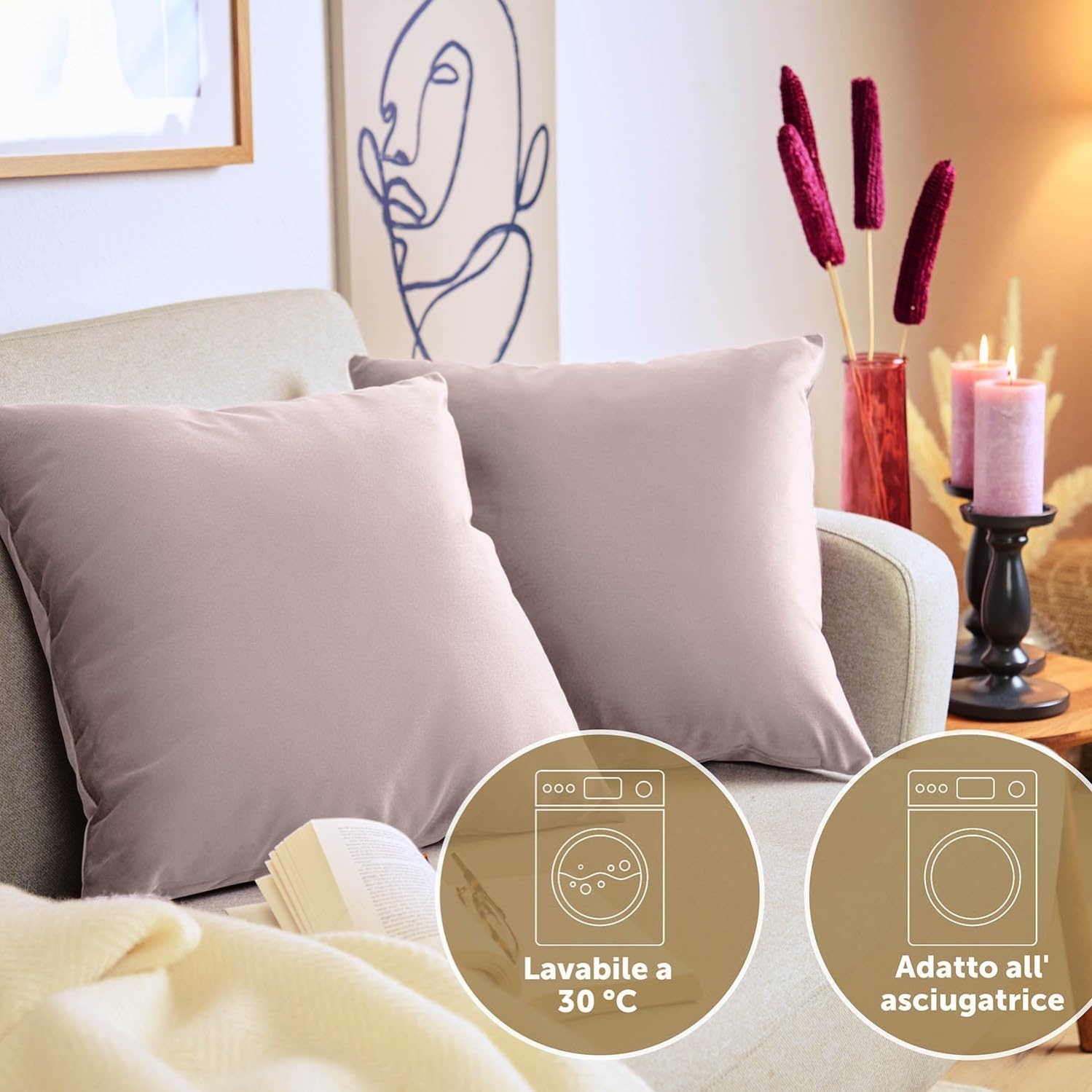 Blumtal Set di 2 Federe Cuscini Divano 40x40 cm in Velluto, con Chiusura Lampo Invisibile, Eleganti Copricuscini Divano in Morbido Velluto,Taglia 40 x 40, Sambuco