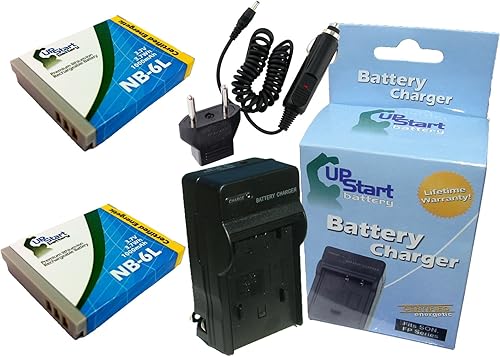 Paquete de 2 baterías de repuesto para Canon PowerShot SX500 + cargador con adaptadores de coche y UE - Compatible con batería y cargador de cámara