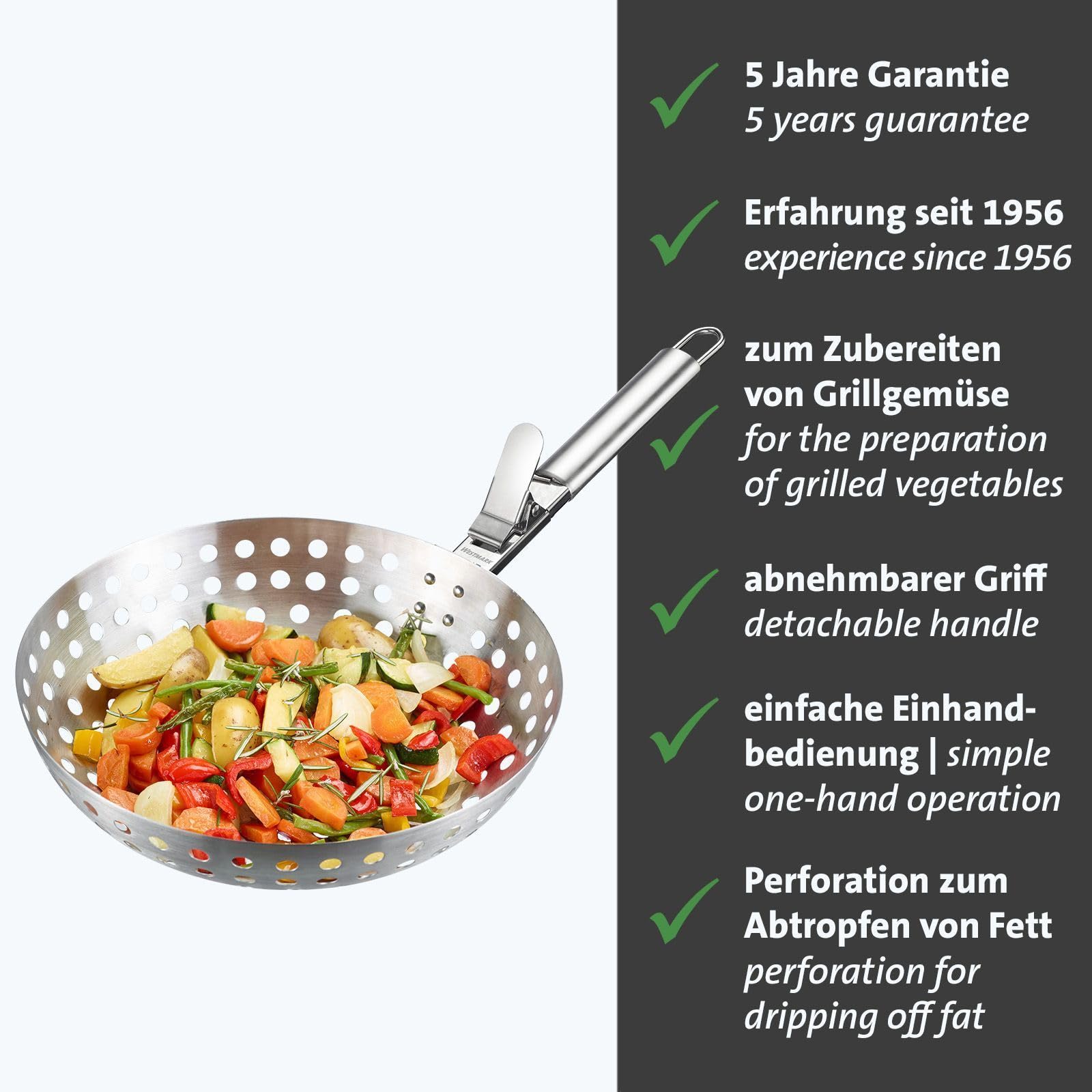 Westmark Grillwok – Ideal für die Zubereitung größerer Mengen leckeren Grillgemüses, langlebig, spülmaschinengeeigent – Rostfreier Edelstahl