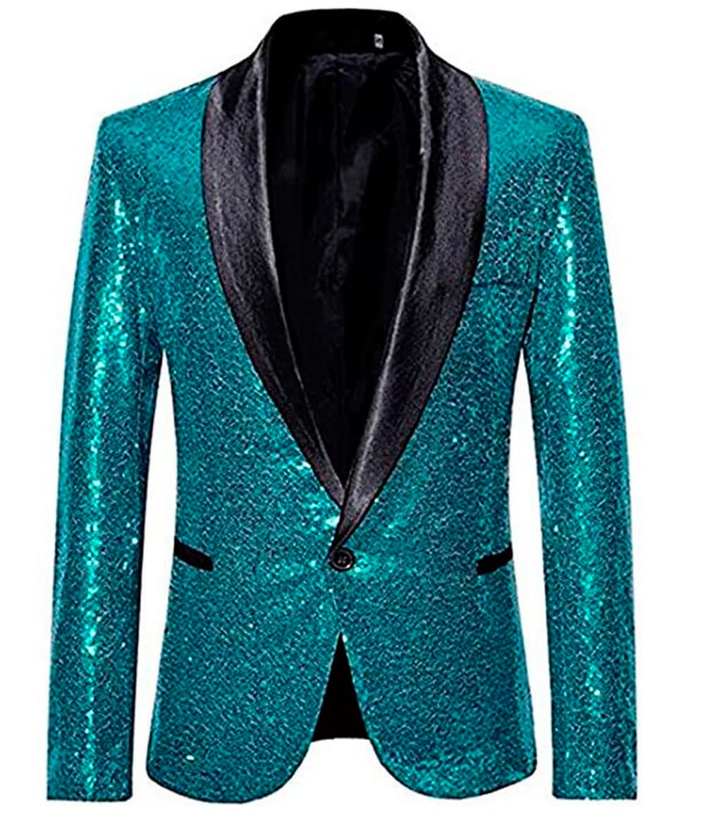 Veste à revers châle à paillettes pour homme, coupe régulière, smoking à simple boutonnage