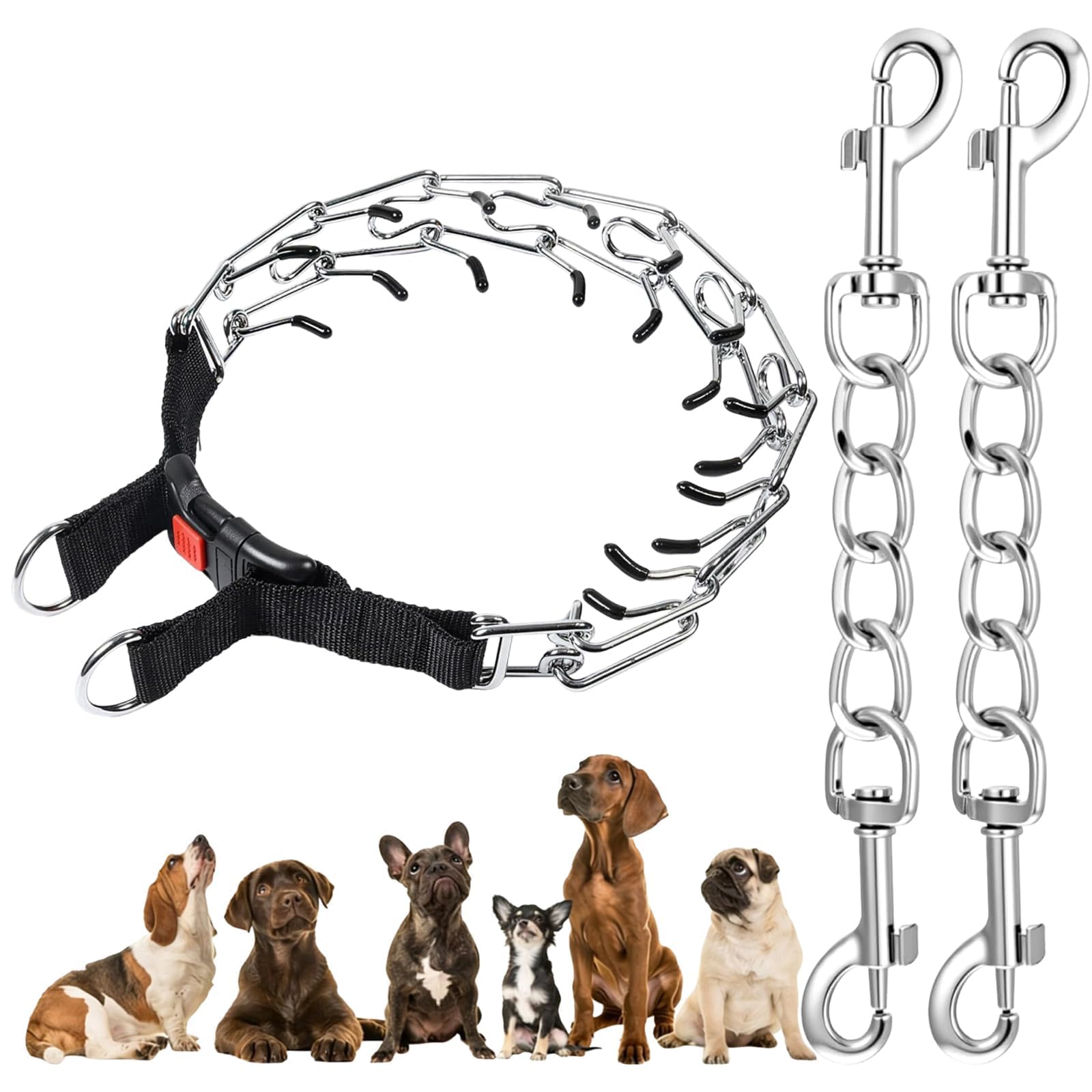 3 Pcs Metal Anti Bark Collar For Dog, Choke Chain For Dogs Training Collar, With Detachable Lead Adjustable Anti Bark Collars For Pet Outdoor Training, Stainless Steel Fork Collar
