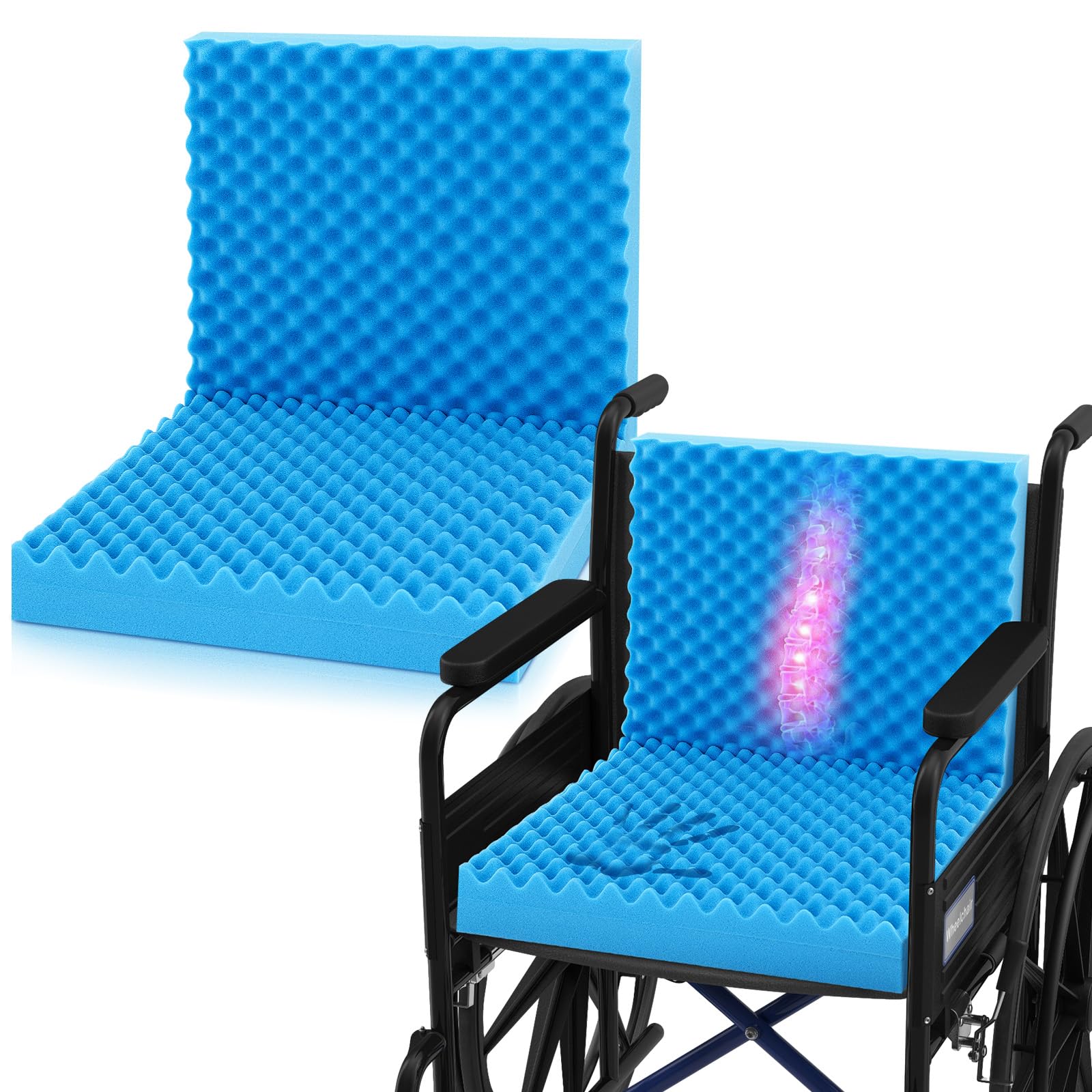 Geiserailie 2 Pcs 32 x 18 x 3 Inches Egg Foam Pad Cushions for Chair, Blue