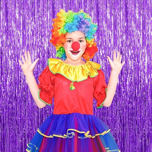 2 Pack Foil Curtain Backdrop Silver Metallic Tinsel Foil Fringe Curtains Photo Booth Props for Birthday Wedding Engagement Baby Shower Bachelorette Christmas Holiday Celebration Party Decorations(Purple,10 PCS)