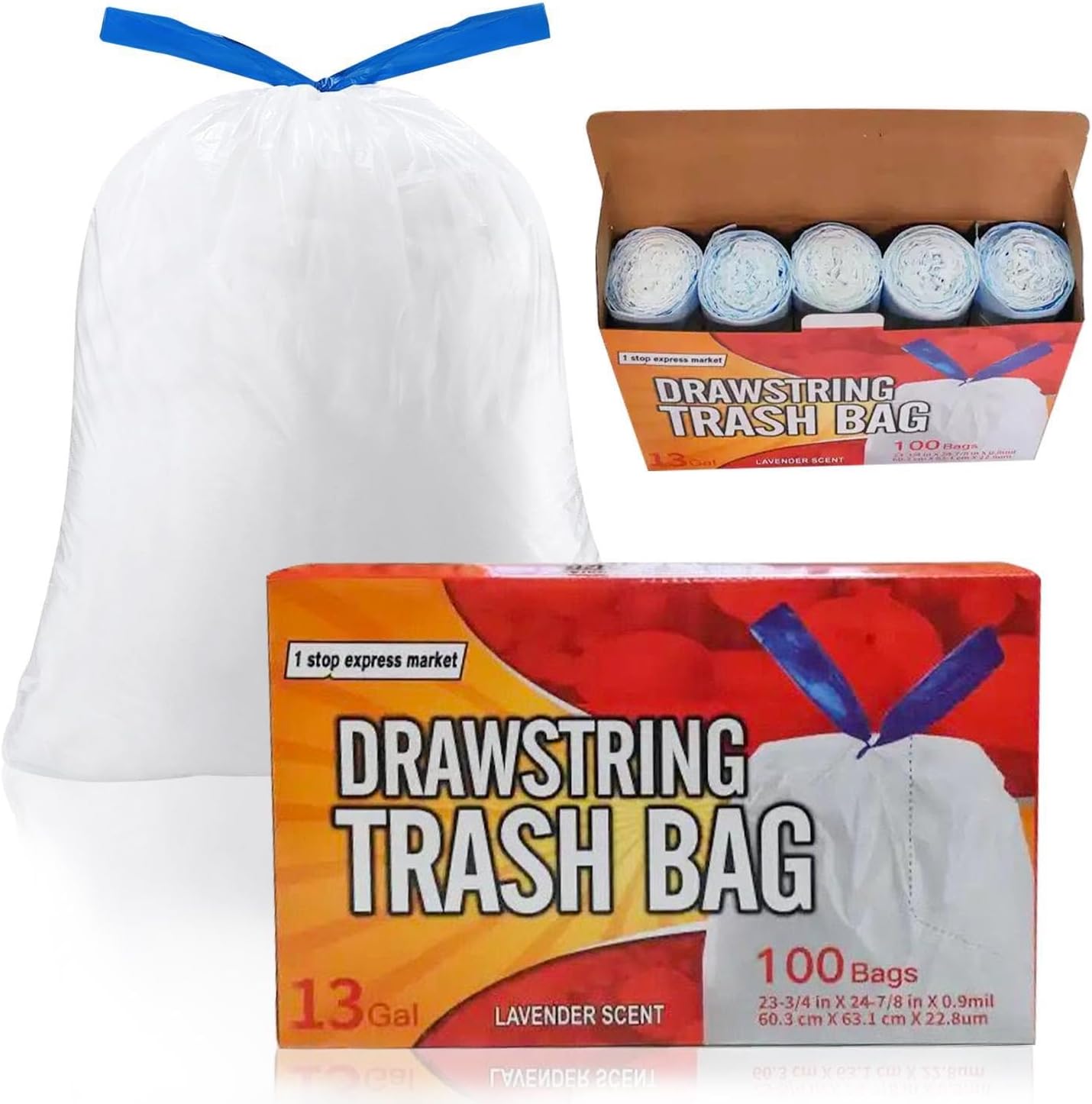 Tall Kitchen Drawstring Trash Bags - Odorshield 13 Gallon White Trash Bag, Lavender Fresh Clean, 100 Count