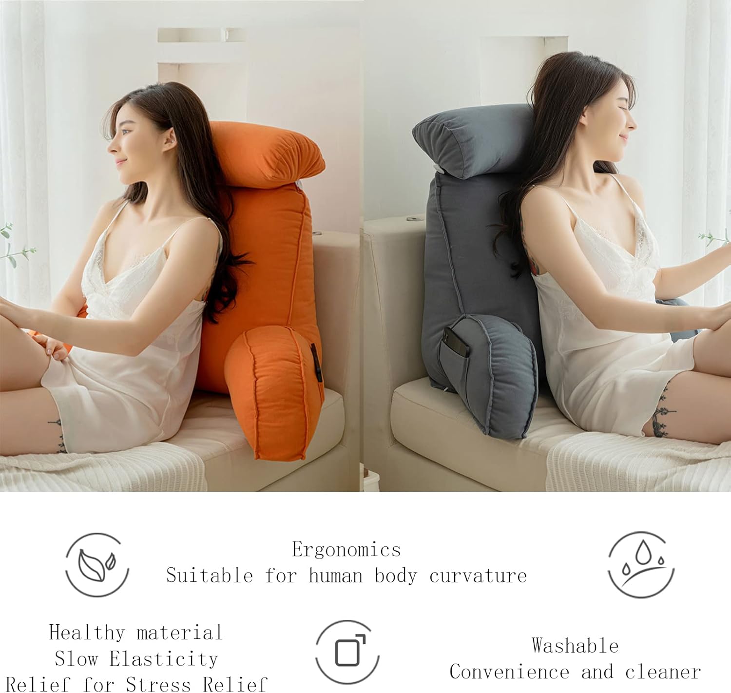 Reading Pillow Bed Large, Cuddle Cushion, Back Rest Support Pillow with Removable Cover, Lumbar Support Cushion, Removable Neck Pillow, for Gaming, Relaxing or TV75×40×50cm& Bag