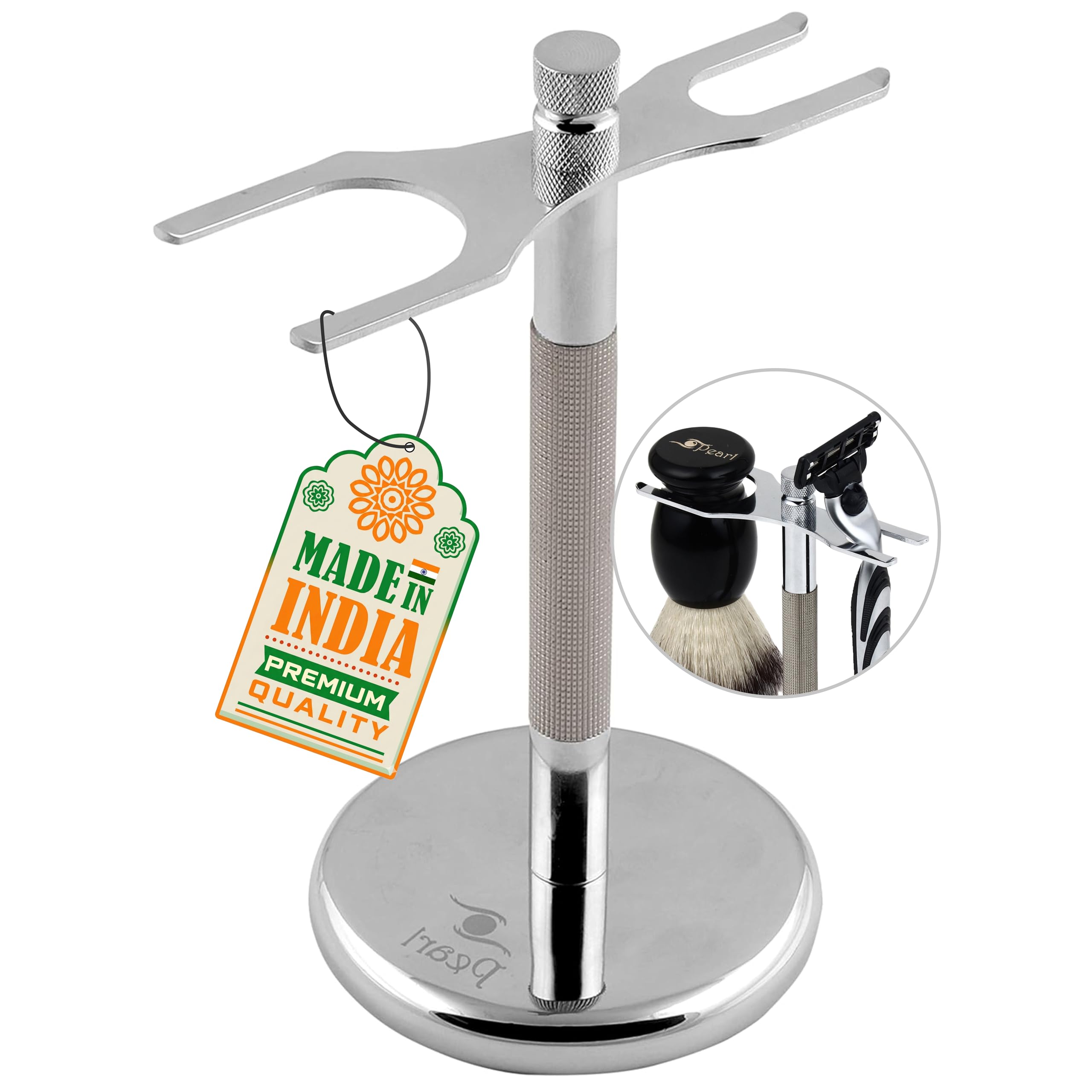 Pearl Combo of Shaving Razor and Brush Holder Stand (Silver)