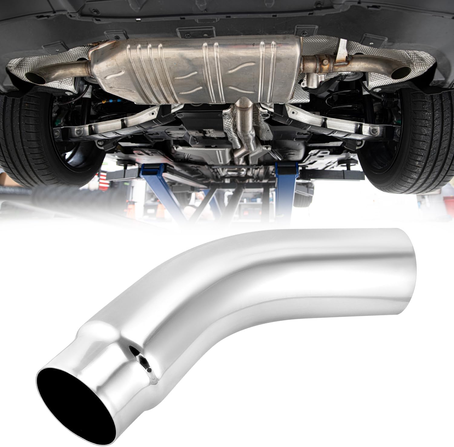 QWORK 5" Inlet to 6" Outlet Diesel Exhaust Elbow Tip, 23" Overall Length, 45-Degree, for Cars, Pickups, and Trucks