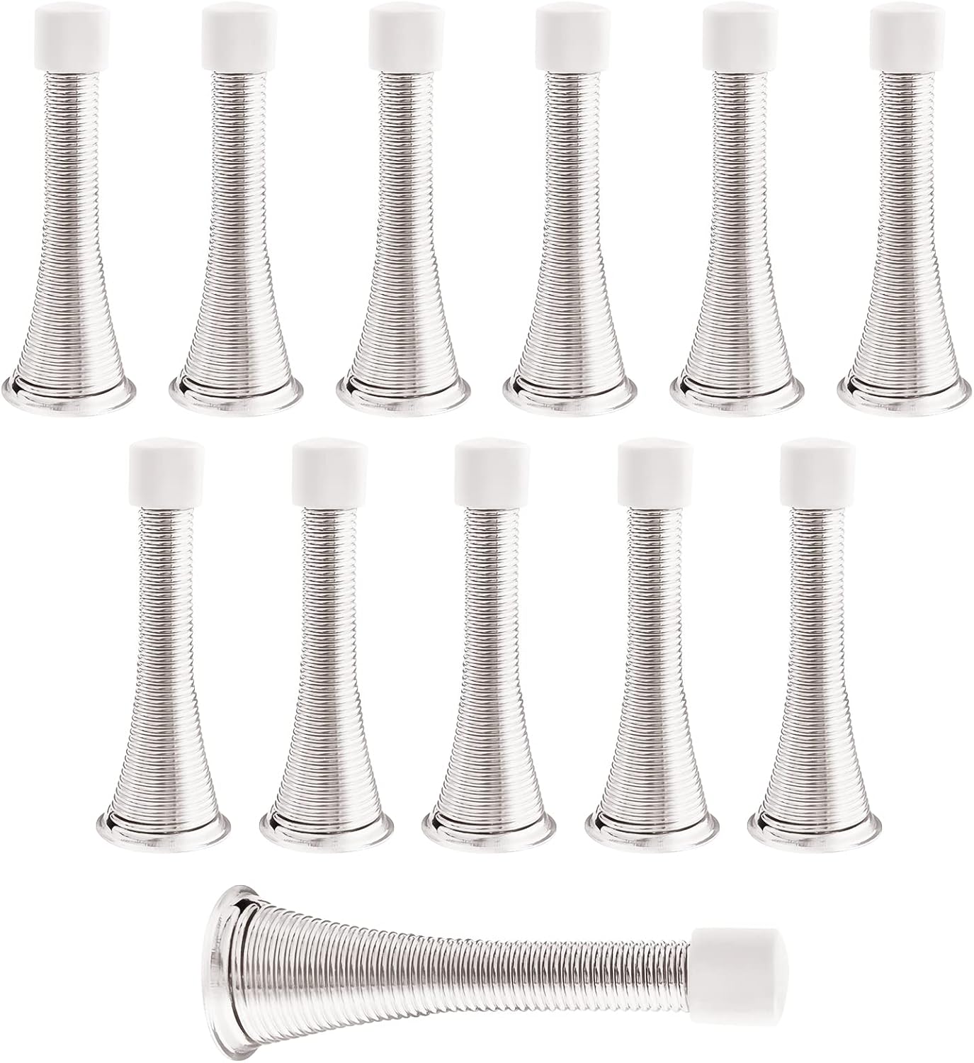 DonYoung 12 Pack Spring Door Stops for Bottom of Door 3-1/4”, Silver Satin Nickel Wall Door Handle Protector with Rubber Bumper Tips, Easy Installation