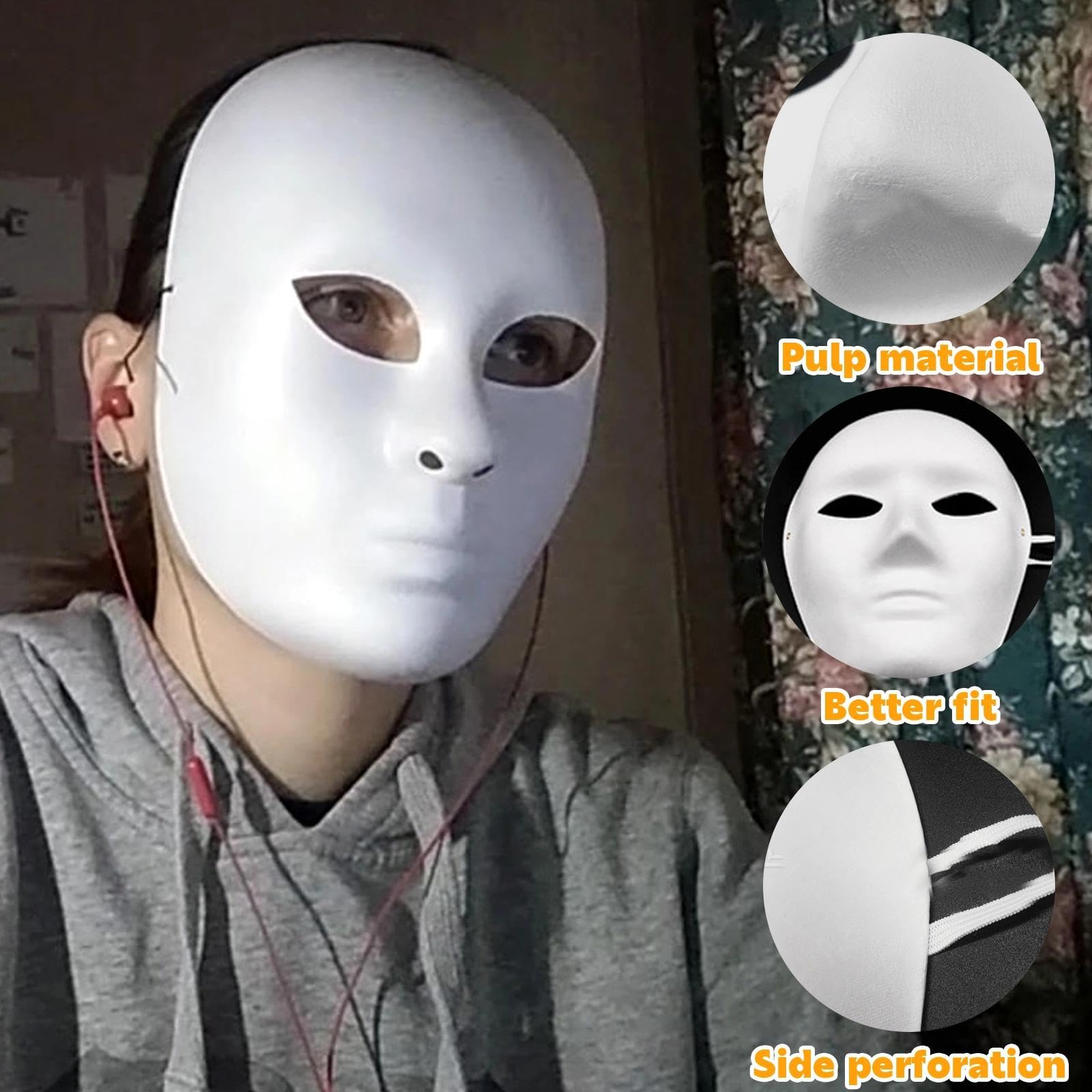 Eulihent 10 Pcs DIY White Paper Masks Blank Masks Plain Face Masks to Decorate Masquerade Mask Pulp Blank Mask for Painting Blank Full Face Mask for Carnival Cosplay Halloween Christmas Dance Party - Image 3