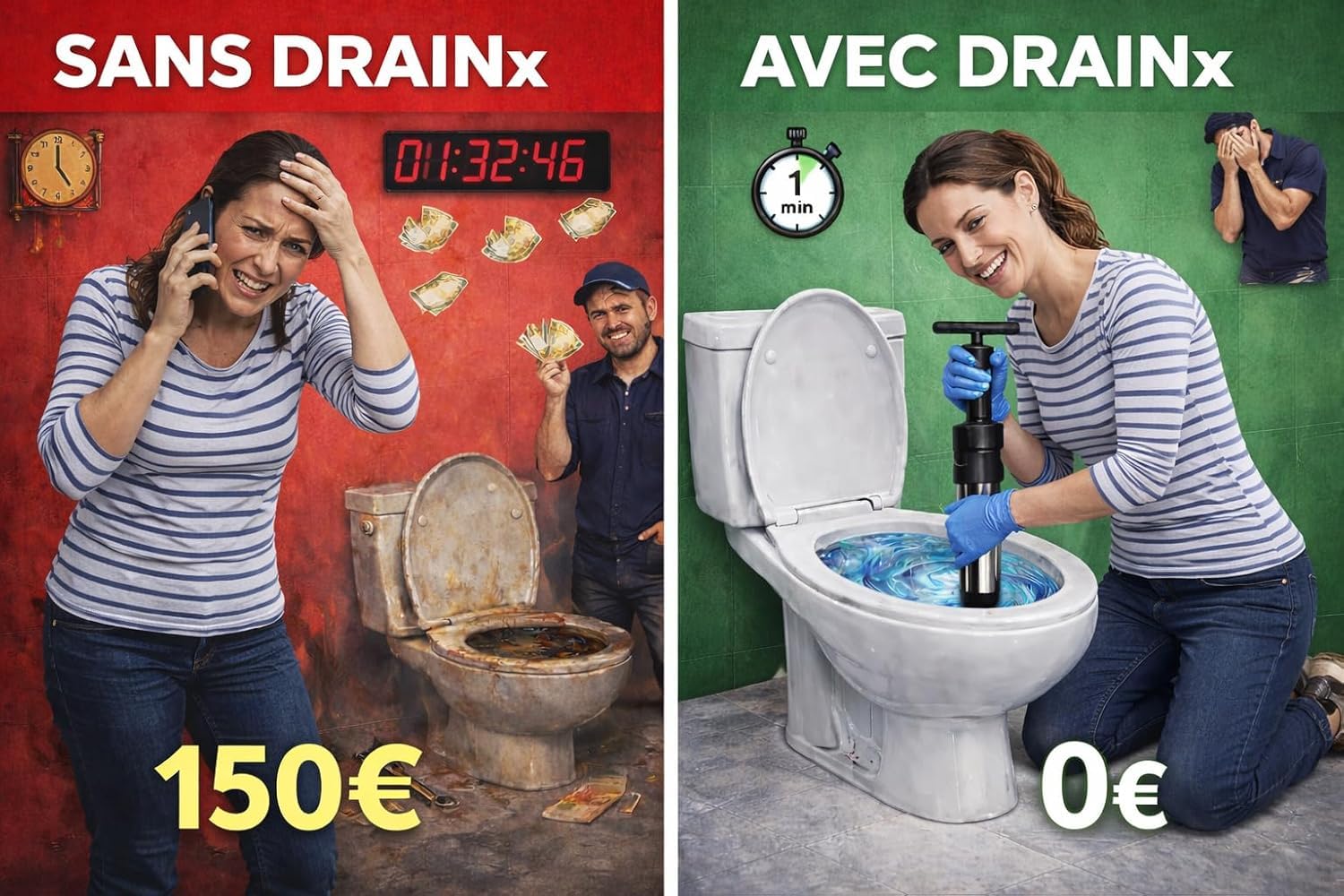 4 en 1 Déboucheur WC Air Comprimé Professionnel – Kit Complet avec 3 Têtes + Manomètre, Ventouse Haute Pression pour Toilettes, Évier, Baignoire, Inclus Gants, Masques et Sacs – Prêt à l’Emploi