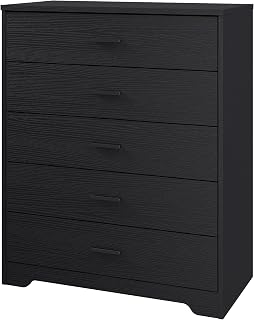 Panana Dresser for Bedroom with 5/6 Drawers, Wooden Chest of Drawers, Storage Organizer Unit Dressers for Bedroom, Living Room, Hallway, Nursery (Black, 5 Drawer)
