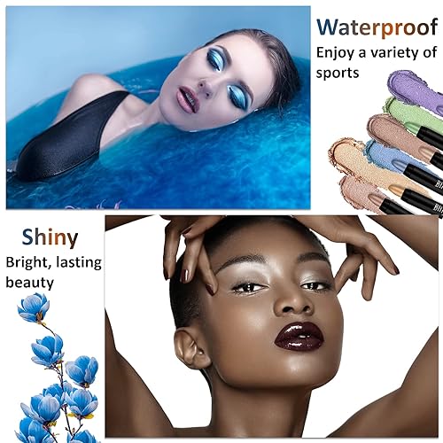 Miniatura 6 de Juego de sombra de ojos en barra de 5 colores, lápiz de sombra de ojos con purpurina impermeable, lápiz de sombra de ojos suave de larga duración,