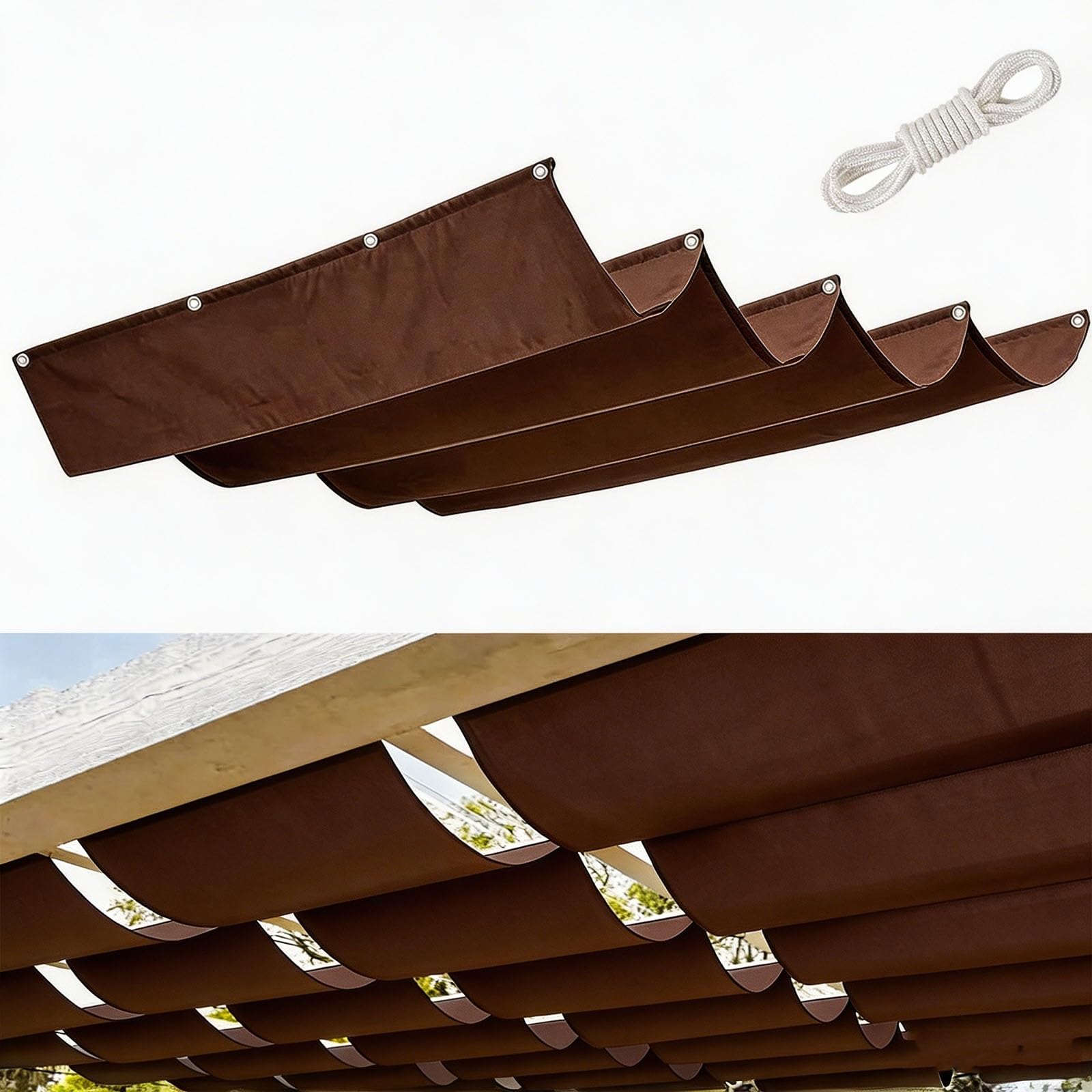 Voile d'ombrage rétractable vague brun pour jardin et terrasse avec protection UV 98%