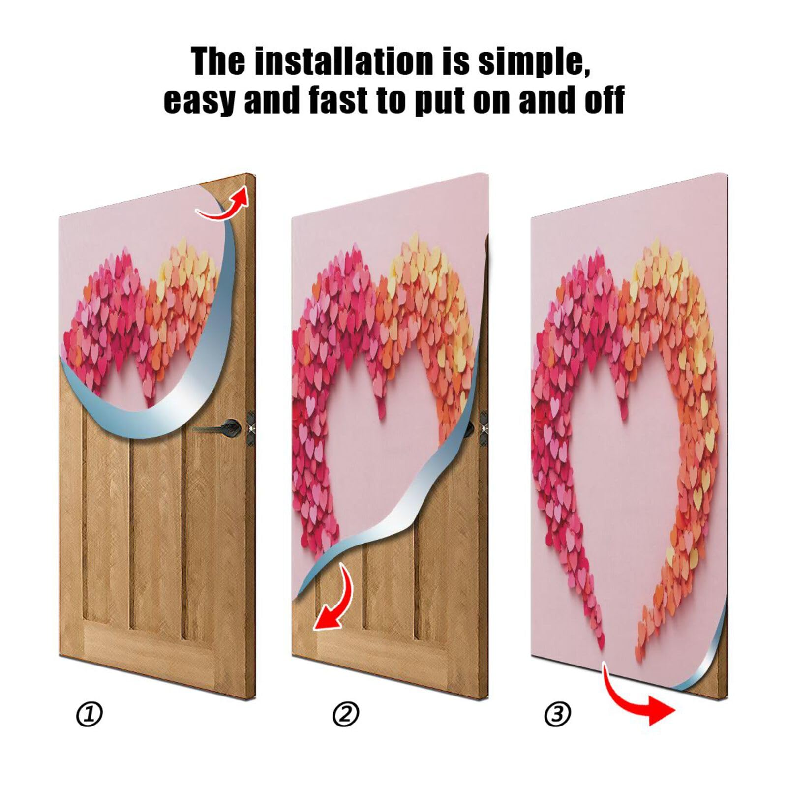 FLildon Cute Hearts Love Shape Valentine's Day Door Cover Decoration, Party Accessory Porch Decor for Festive Ornament Room Door Covers 32 x 79 Inch