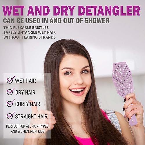 Vista 6 de Fiora Naturals Cepillo desenredante para el cabello para mujer, cepillo desenredante con cerdas suaves flexibles, se desliza suavemente a través