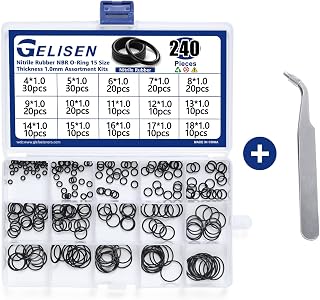 240Pcs Nitrile Rubber O-Rings Kit Thickness 1.0mm 15 Sizes Universal NBR Metric Washer Gasket Assortment Set for Automotive Faucet Pressure Plumbing Sealing Repair,Air or Gas Connections