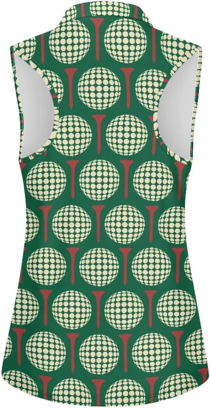 Irisjudy Hawaii Tropical Plant Women's Golf Shirt Golf Ball Print Sleeveless Tennis Polo Top Luck Cloud Half Zip Tank T-Shirt