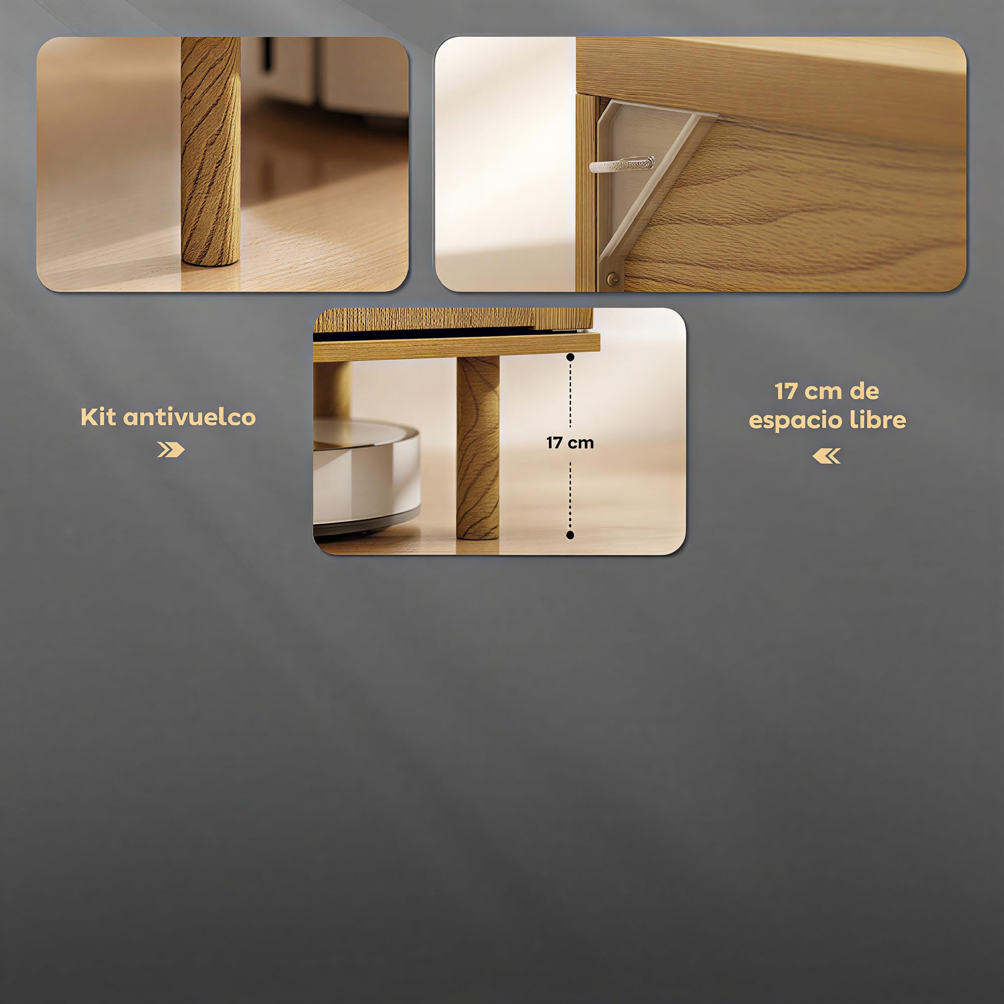 HOMCOM Aparador Bohemio de 2 Puertas con Cuerda Trenzada Roble 60x40x78 cm | Manual, Aparador de Salón, Estante Regulable, Apertura Push, Patas de Madera