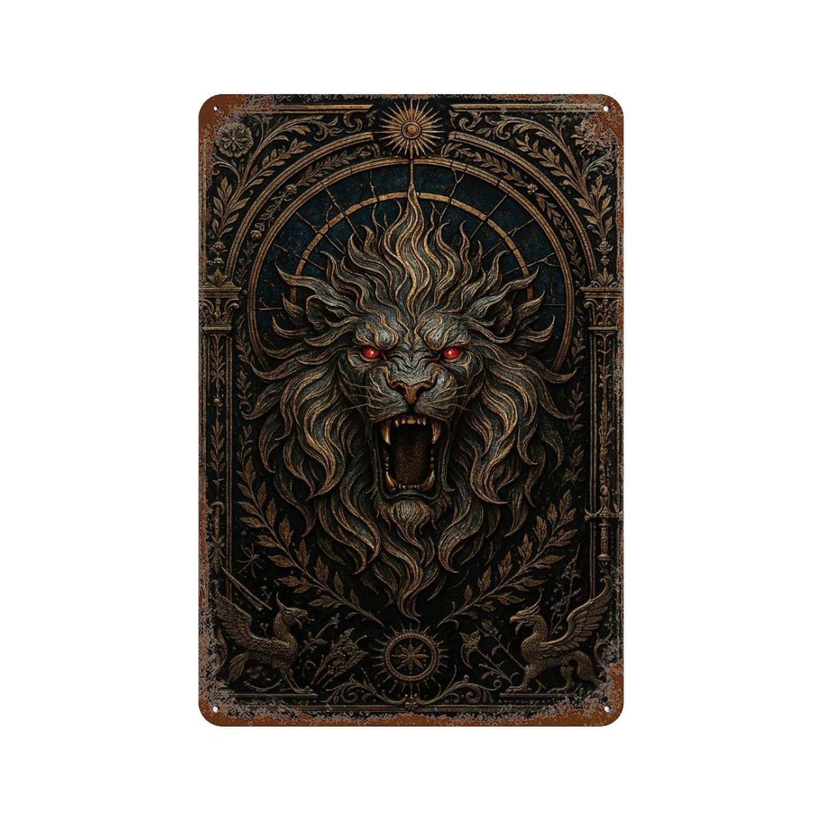 Roaring Lion Head – Gothic Demon Beast Poster Rustic Tin Plaque 11.8"x7.9", Rustic Home Decor for Office, Studio And Wall Decor
