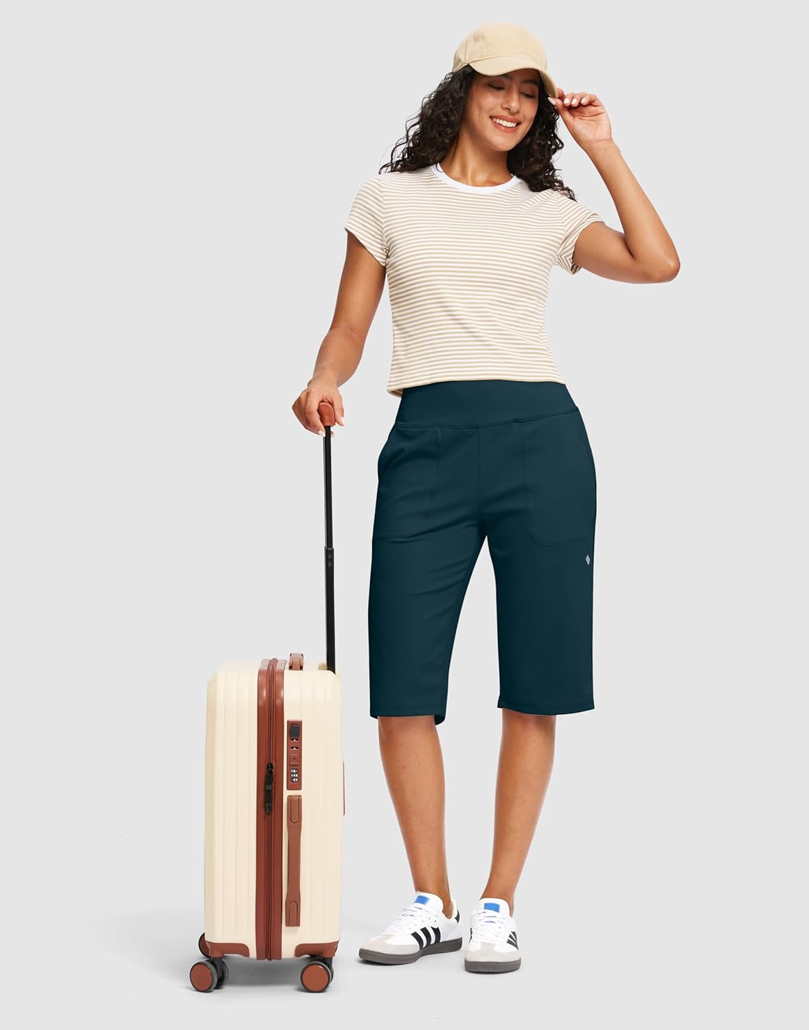 SANTINY 14" Shorts for Women Knee Length with Pockets High Waisted Stretch Long Bermuda Shorts for Summer Dressy Casual - Image 6