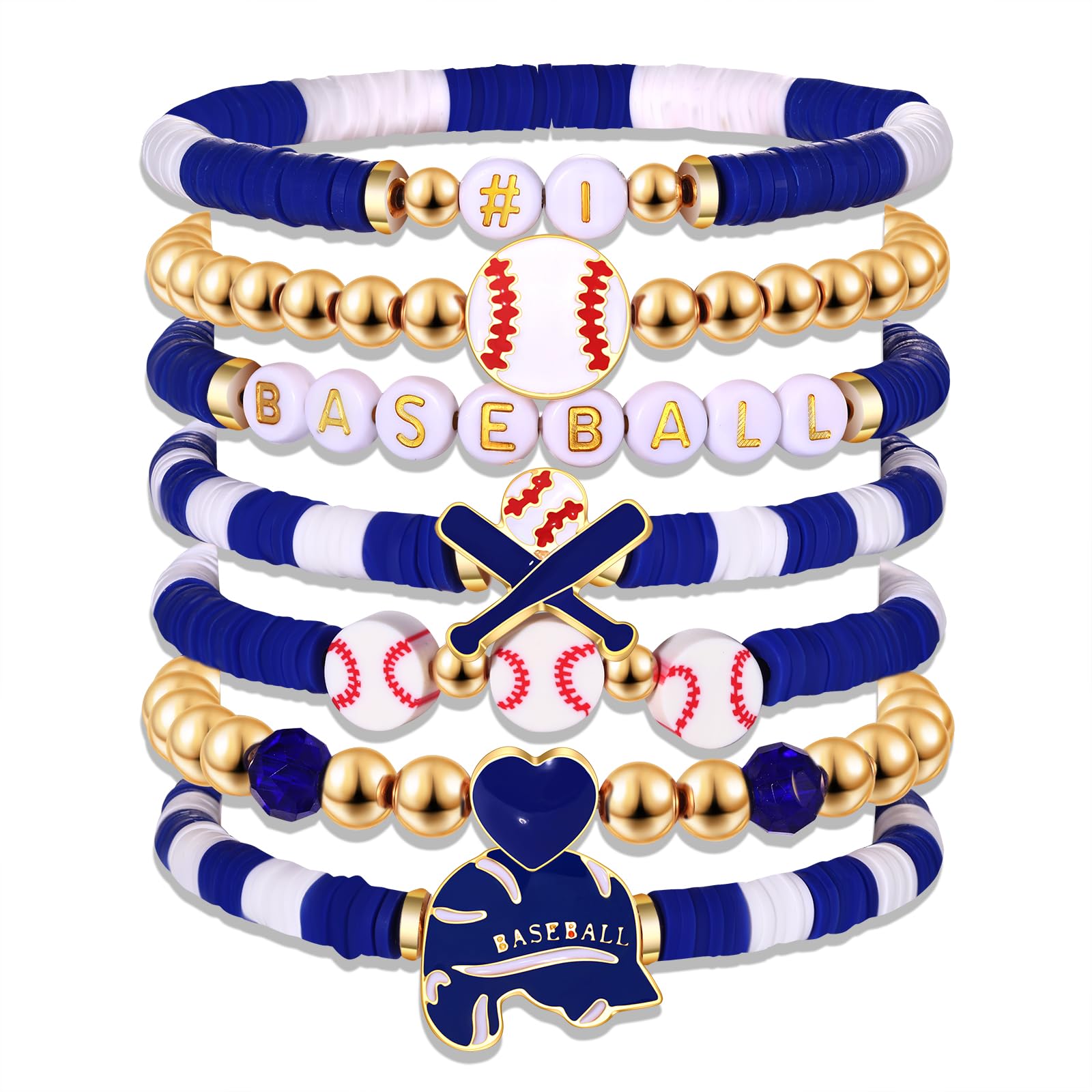 NVENF Baseball Bracelets for Women Stackable Orange Navy Game Day Heishi Bracelets Preppy Friendship Sports Bracelet Softball Baseball Jewelry