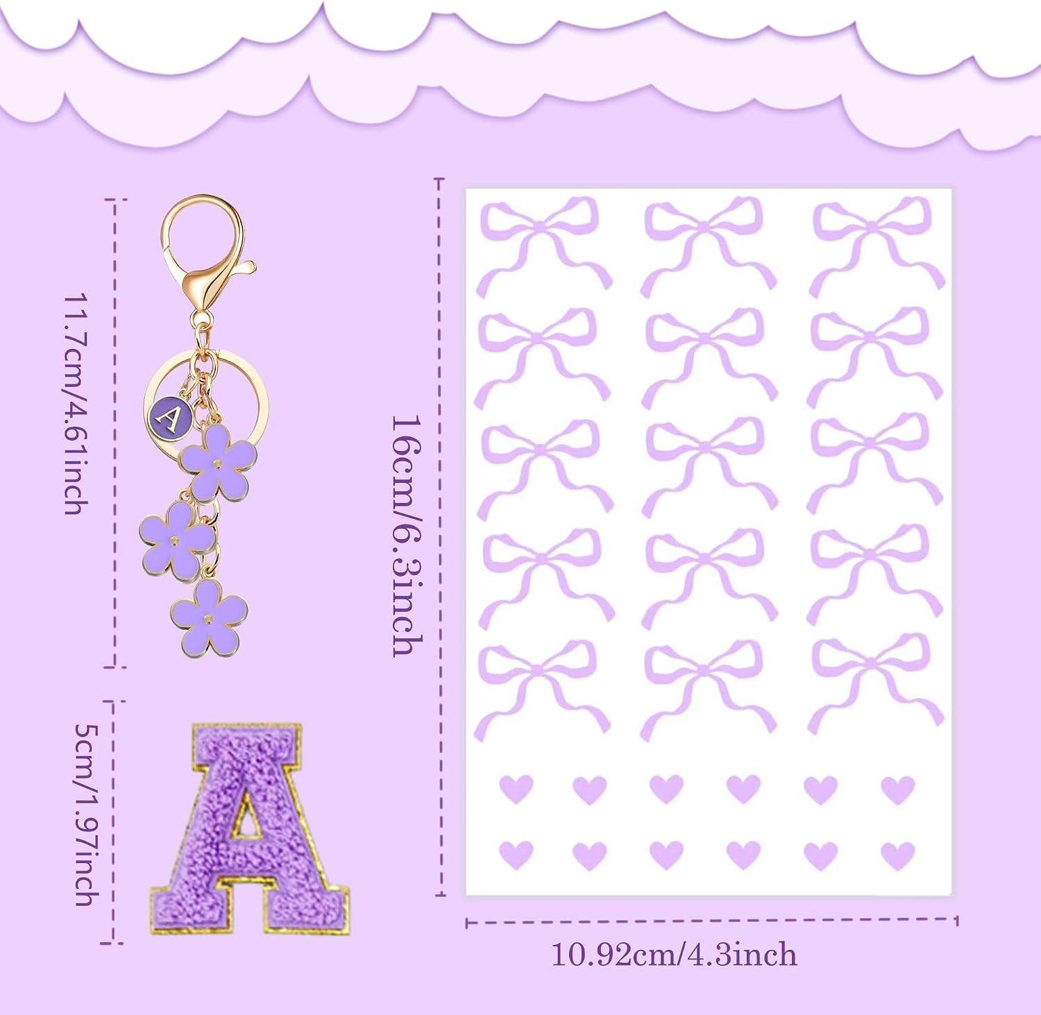 Purple Bow Accessories for Owala Bottle, Pearl Charm & Letter V Sticker image 2
