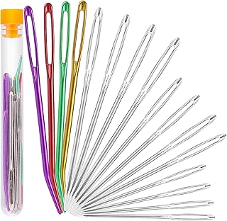 Prasacco 16pcs Large Eye Blunt Needles, Stainless Steel Yarn Knitting Needles Sewing Needles Big Eye Darning Needle Wool Needle Hand Sewing Knitting Needles Tapestry Needle for Sewing Up Crochet