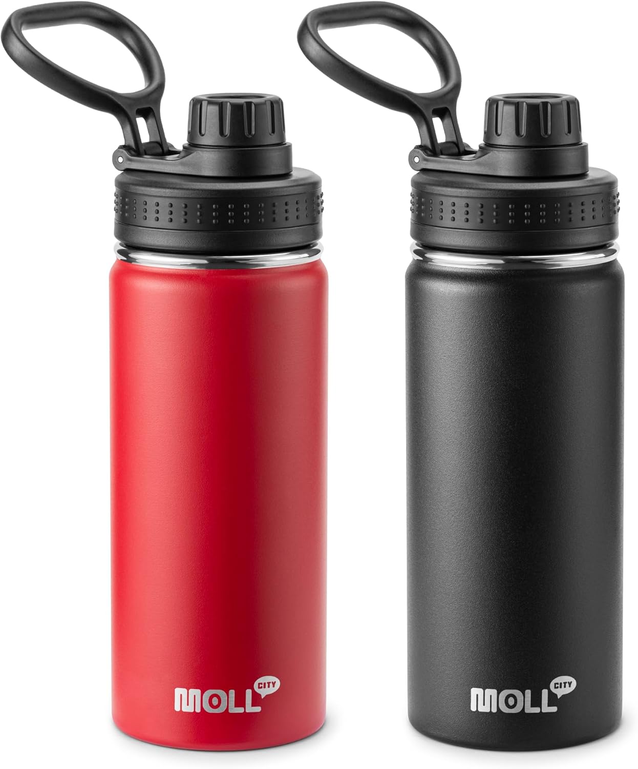 Water Bottle 2 Pack 16 oz Stainless Steel Vacuum Insulated Water Bottle Wide Mouth ...