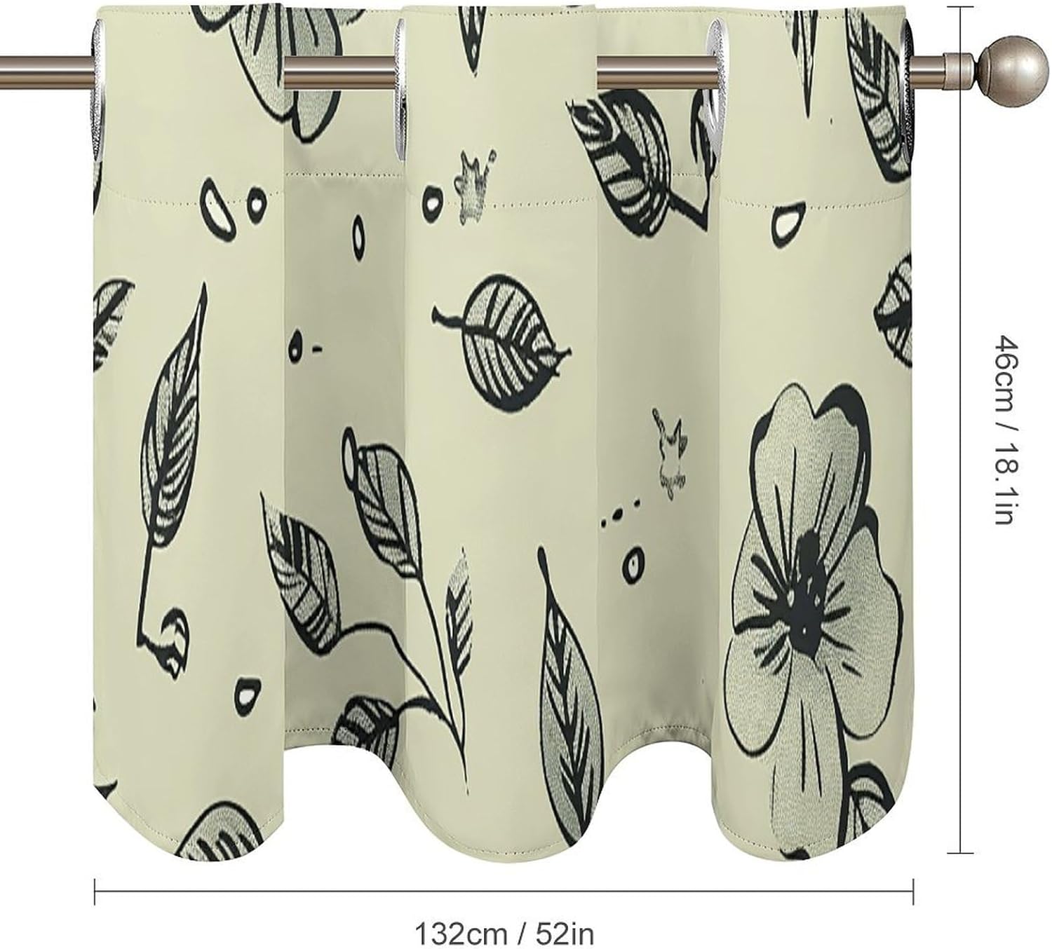 Light Green Flowers Valance for Windows, 2 Pack Kitchen Curtains Modern Home Decor, Soft Blackout Window Curtains for Living Room & Bedroom, 18 X 52 Inch