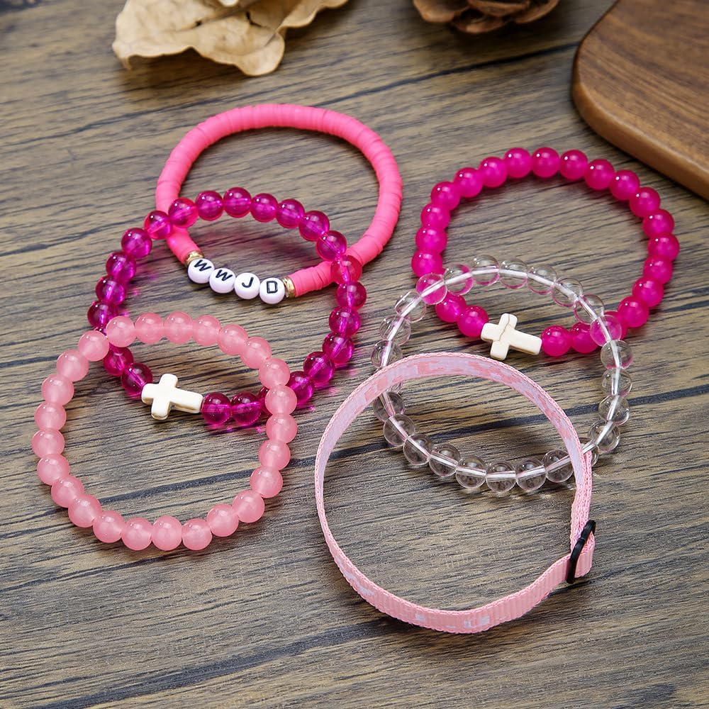 KZL WWJD Braided Rope Bracelet Cross Crystal Beaded Stretch Bracelets What Would Jesus Do Clay Bracelet Set Handmade Woven Wristbands Bracelet Faith Religious Easter Christian Jewelry - Image 2