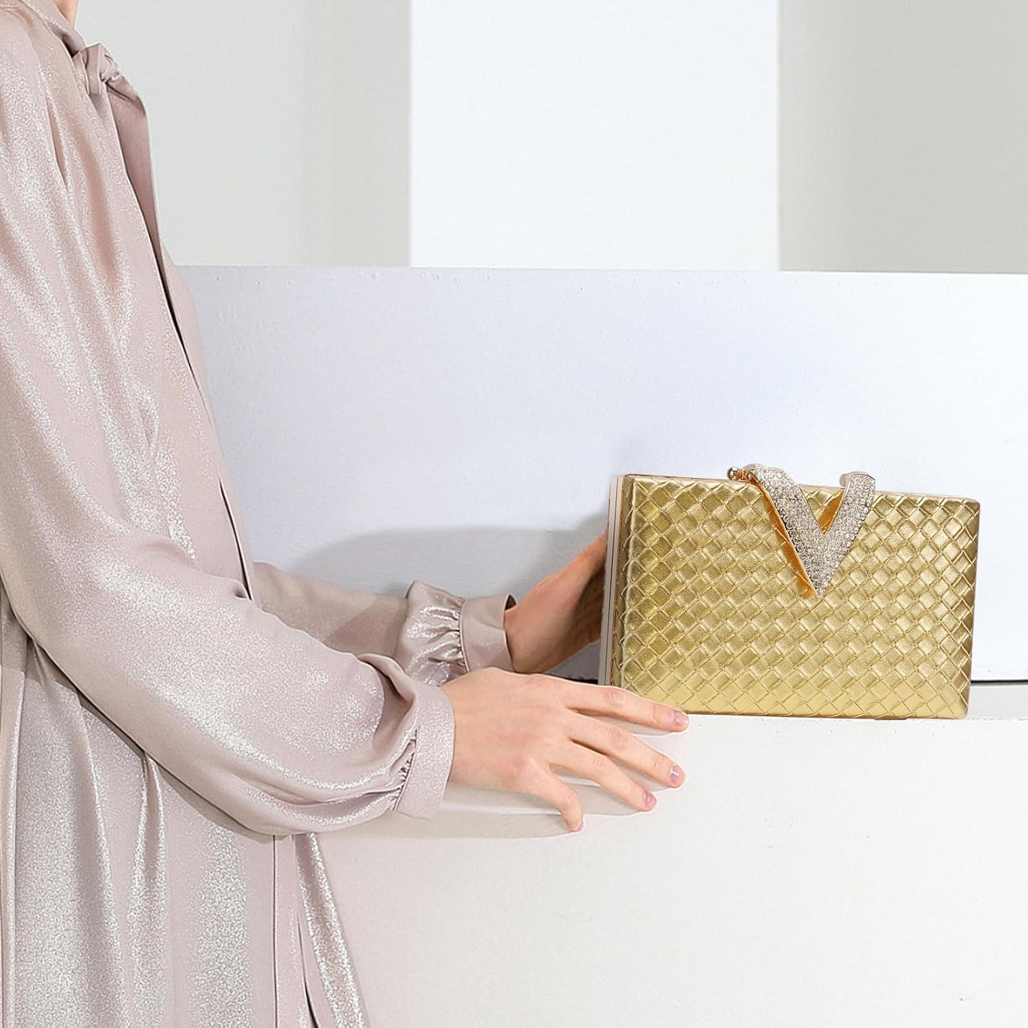 TRBSXRT Woven Clutch Purses, Elegant Satchel Bag for Women, Evening Bag Formal Woven Handbag - Image 2