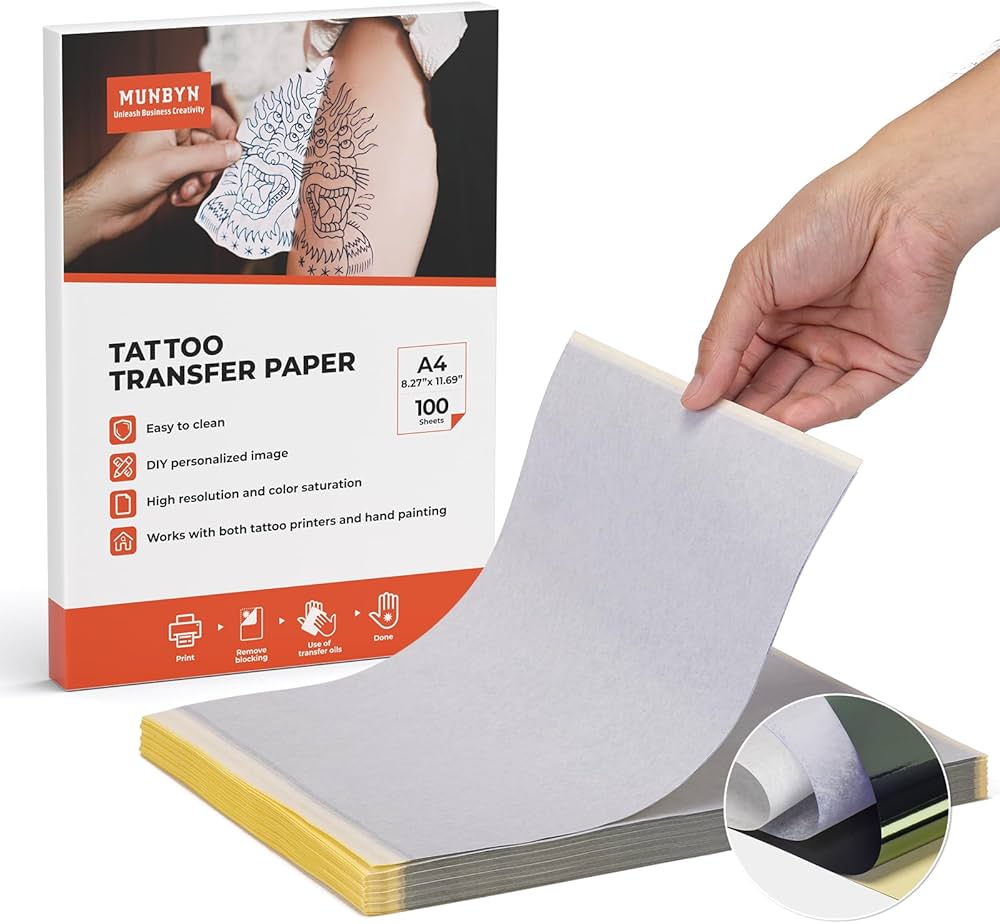 Amazon.com: MUNBYN Tattoo Transfer Paper 100 Sheets, A4 Size Tattoo Stencil Paper, 4-Layer Transfer Paper Tattoo Stencils, Tattoo Kit Tattoo Supplies, Compatible with ITP05/M08F/P90/MHT-P8009 Tattoo Printer : Arts, Crafts & Sewing