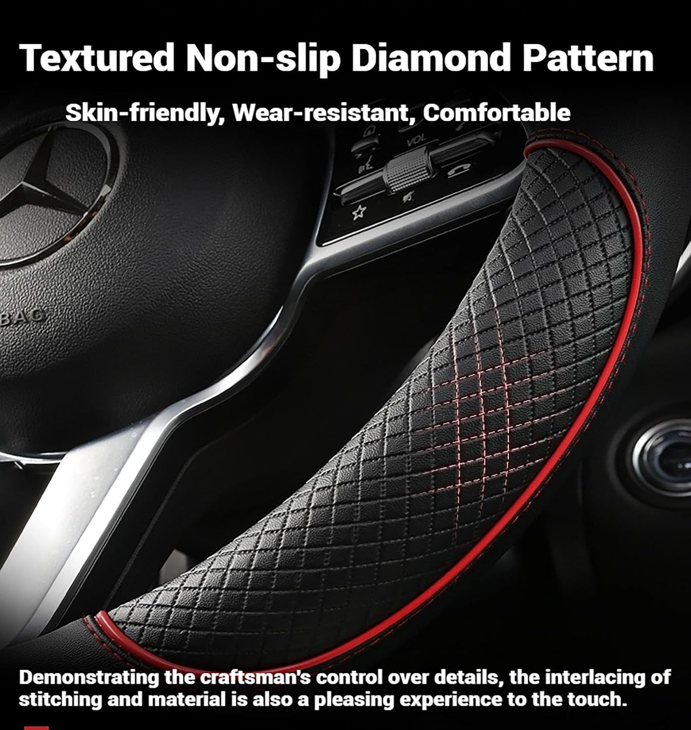 Steering Wheel Cover, Premium Nappa Leather Non-Slip Breathable Grip, Universal Fit for Car SUV Truck, 14.5-15 Inch (37-38.5 cm) (Black and Blue)