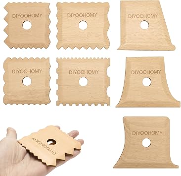 DIYOOHOMY 7 Pcs Pottery Ribs Set, Pottery Tools Supplies | Wooden Clay Shaper Trimming Tools, Texture Ribs for Smoothing, Shaping, and Carving, Ideal for Mud Throwing, and Ceramic DIY