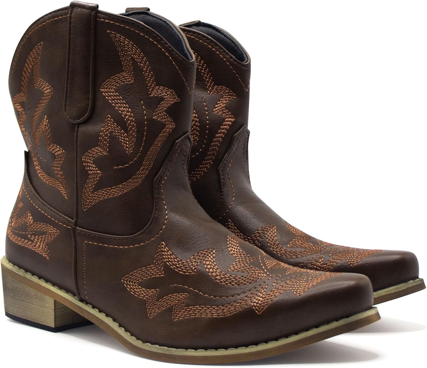 Cowboy Boots for Women Cowgirl Western Ankle Booties Pointed Toe Low Chunky Heel Embroidered Classic Short Boots