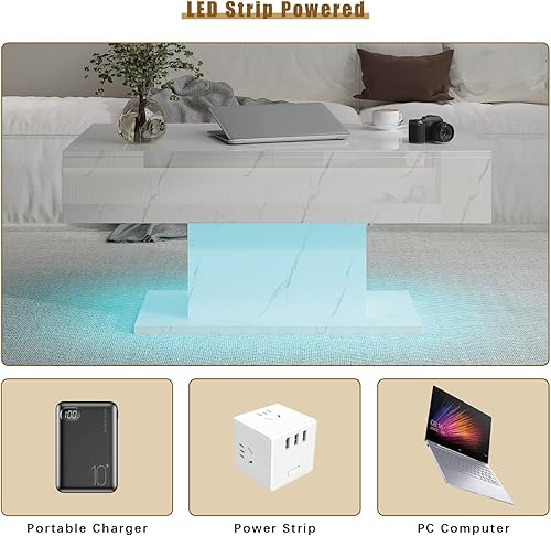 Miniatura 56 de Mesa de centro LED para sala de estar, mesa de centro rectangular, mesas de centro modernas de madera de alto brillo con luces LED de 16 colores
